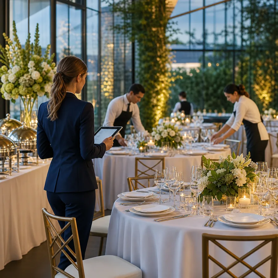 Coordinadora preparando un evento y servicio de banquetes